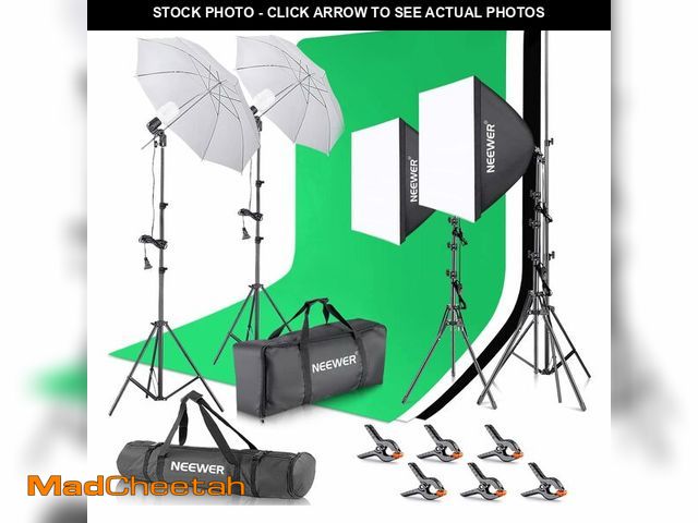 Lot 74-14079395 - NEEWER Photography Lighting kit with Backdrops, 8.5x10ft Backdrop Stands, UL Certified 5700K 800W Eq...