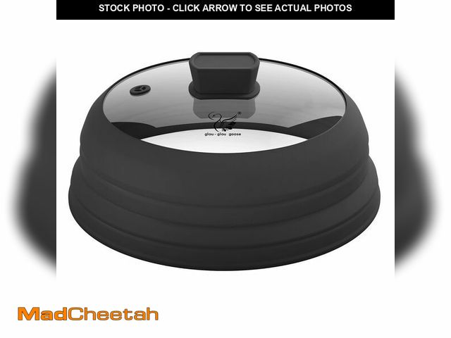 Lot 74-12975193 - Microwave Splatter Cover Glass Guard Lid with Collapsible Silicone for Food Pot Plate 9.8 inch Black...