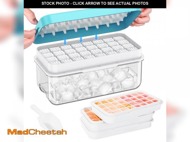 Lot 74-12440920 - PHINOX Ice Cube Tray with Lid and Bin, 3 Pack Plastic Ice Cube Tray Molds, 96(4 * 8 * 3) pcs Ice Tra...