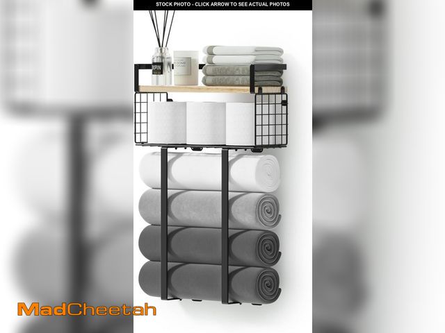Lot 74-12332806 - Towel Racks for Bathroom, Metal Towel Holder with Storage Basket,Wall Towel Rack for Rolled Towels, ...