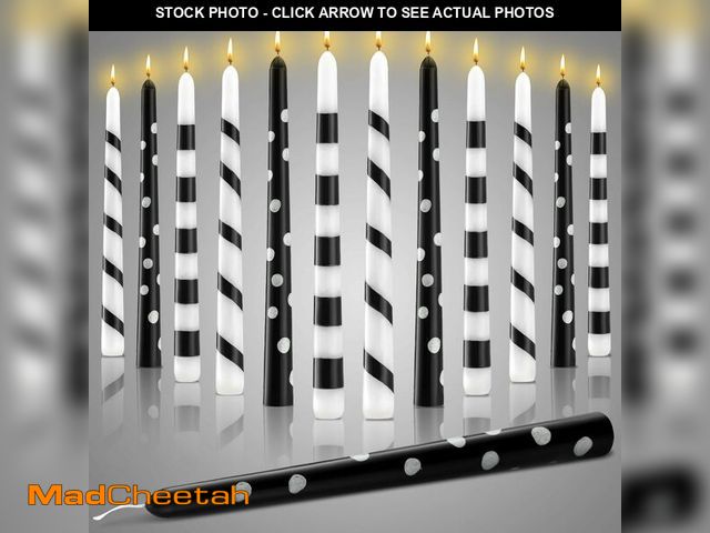 Lot 74-13959233 - Conelist 12 Pcs Black and White Taper Candles Set Adhesive Striped Candles 10 Inch Tall Holiday Deco...