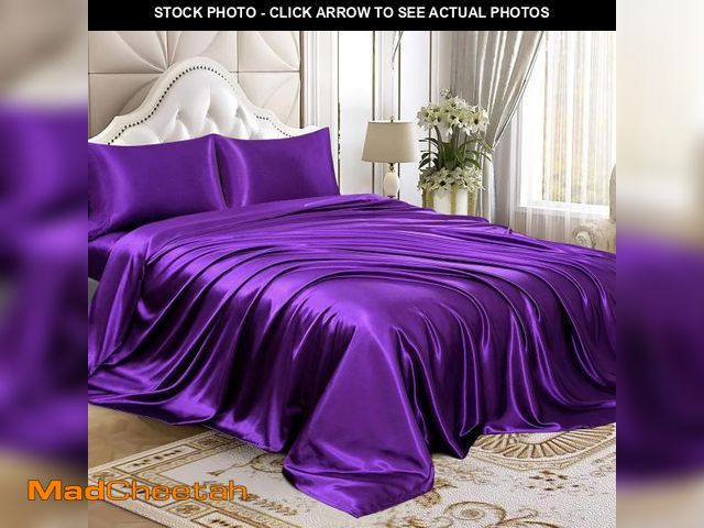 Lot 74-12327370 - Homiest 4pcs Satin Sheets Set Luxury Silky Satin Bedding Set with Deep Pocket, 1 Fitted Sheet + 1 Fl...