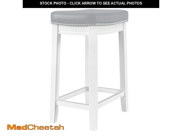 Lot 74-14292789 - Linon Home Decor Concord 26.5 in. White and Light Gray Backless Wood Counter Stool with Faux Leather...