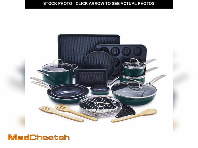 Lot 74-13045733 - Blue Diamond 20 Piece Ceramic Nonstick Cookware Set, Toxin Free, Dishwasher Safe, Oven Safe, Green -...