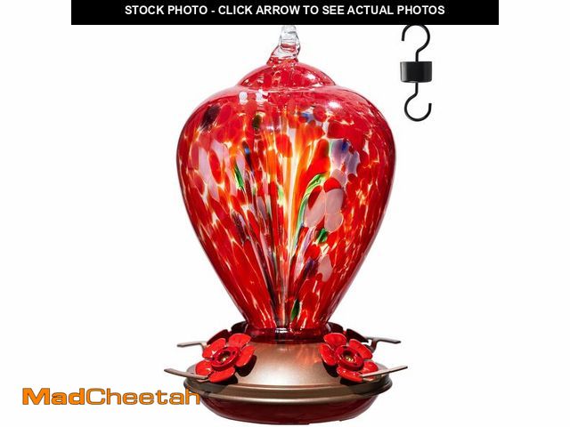 Lot 74-14149524 - LaElvish Garden Gifts for Mom 34OZ Hand Blown Glass Hummingbird Feeders for Outdoors Hanging, with A...
