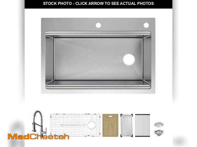 Lot 74-12798112 - Glacier Bay Dolancourt Tight Radius 33 in. Drop-In Single Bowl 18G Stainless Steel Workstation Kitch...