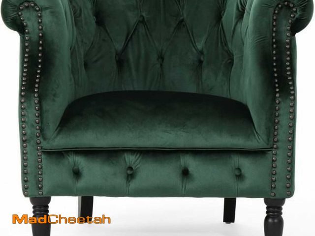 Lot 74-12084614 - Celestialis Upholstered Velvet Club Chair with Tub Design and Rolled Recessed Armrests In Emerald - ...