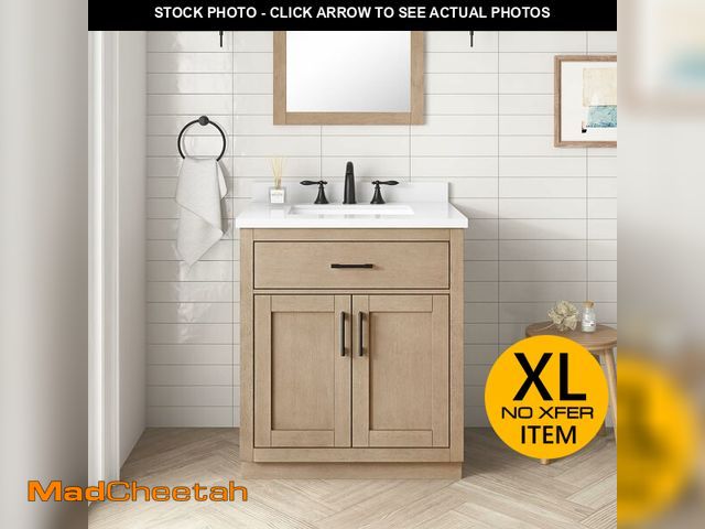 Lot 74-12614432 - OVE Decors Bailey 30 in. Single Sink Freestanding Sahara Birch Bathroom Vanity with White Quartz Top...