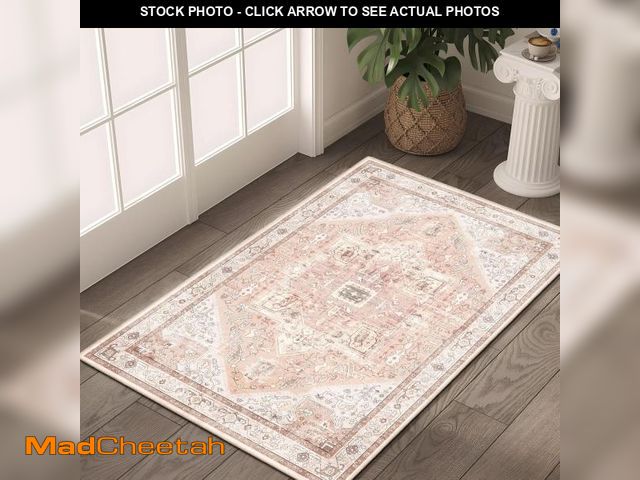 Lot 74-12329631 - MUJOO Pink Small Rug Washable,Boho Area Rugs for Bathroom Entryway Entry Entrance Bedroom,Front Door...