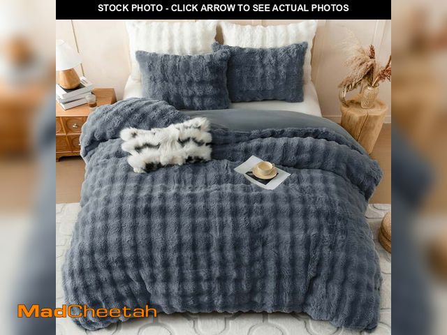 Lot 74-12849334 - BLEUM CADE Fluffy Comforter Set Queen Size,Faux Fur Luxury Fuzzy Bedding Sets Gray,Shaggy Plush Duve...