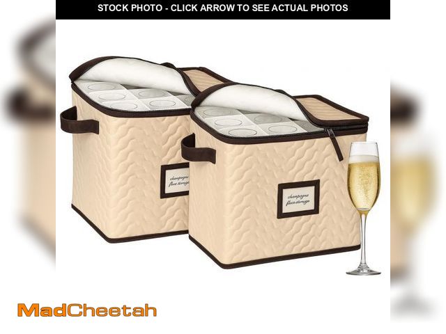 Lot 74-12434291 - Champagne Flute Storage Boxes with Dividers - Set of 2 - Each Holds 12 Glasses up to 3.75" Wide - Qu...