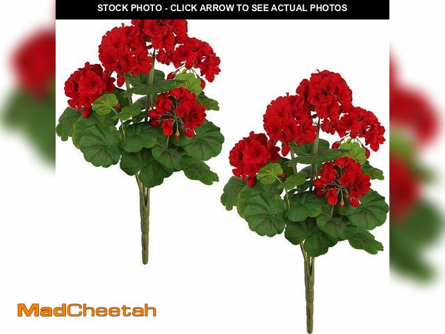 Lot 74-14147457 - FOREST PRINCE 2 PCS 18" Artificial Geraniums for Outdoors, UV Resistant Red Silk Flowers for Window ...
