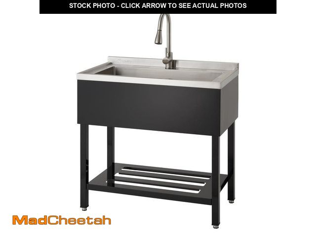 Lot 74-12851484 - TRINITY 14 in. D x 30 in. W Freestanding Laundry/Utility Sink in Stainless Steel and Black with Pull...