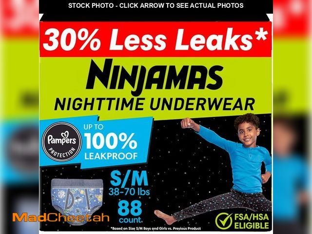 Lot 74-14068293 - Ninjamas Boys Bedwetting Nighttime Underwear, Size S/M (38-70 lbs), 88 Count, Overnight Protection, ...