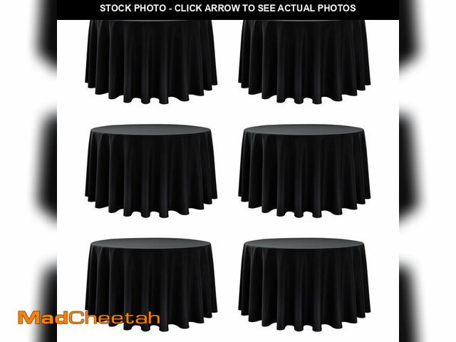 Lot 74-13959459 - Dailyset 6-Pack Black Round Tablecloths, 120 Inches, Stain-Resistant Polyester for 5-6 Ft Round Tabl...