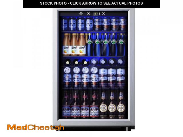 Lot 74-12518018 - SIMZLIFE 20.3 in Single Zone 145-Cans Freestanding/Built-in Beverage and Wine Cooler in Black, Glass...