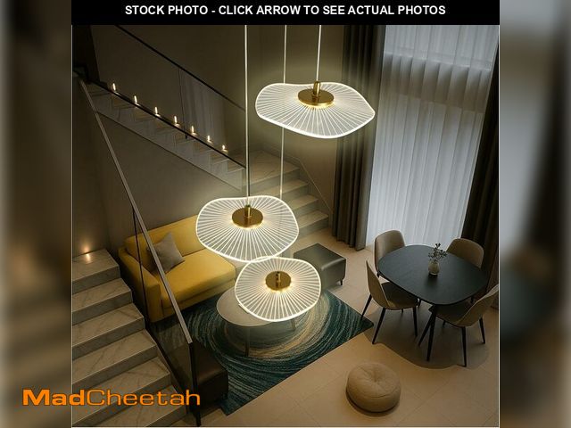 Lot 74-13926832 - AEULYTIR Gold Linear Lotus Leaf Chandelier, 3-Light, Modern Dimmable LED Large Hanging Pendant Light...