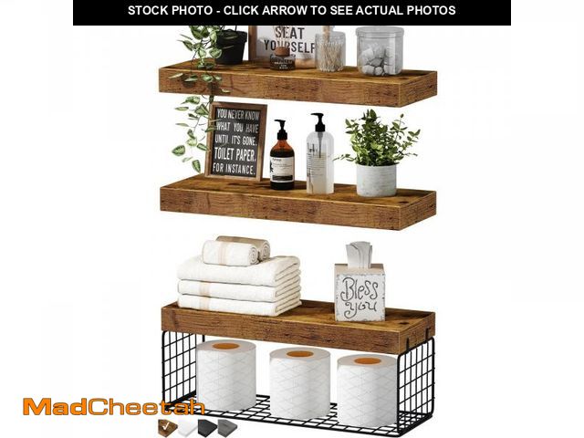 Lot 74-12219889 - QEEIG Bathroom Shelves Over Toilet - Wall Mounted Floating Shelves Toilet Paper Storage Small Farmho...