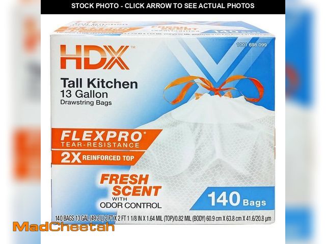 Lot 74-14602483 - HDX FlexPro 13 Gallon Fresh Scent Tall Kitchen Trash Bag (140-Count) HD13XHF140W - UNUSED