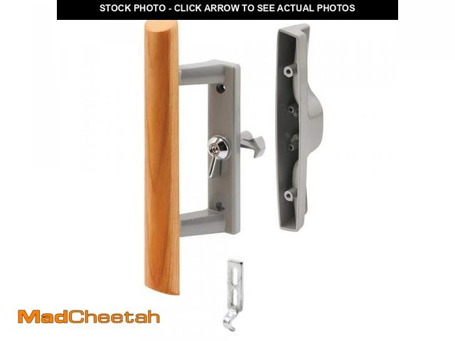 Lot 74-9654723 - Prime-Line 3 in. - 15/16 in. Gray Diecast Sliding Patio Door Handle with Wood Handle for 1 in. Thick...