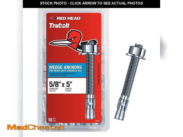 Lot 74-12676515 - Red Head 5/8 in. x 5 in. Zinc-Plated Steel Hex Nut-Head Concrete Wedge Anchors (10-Pack) - UNUSED