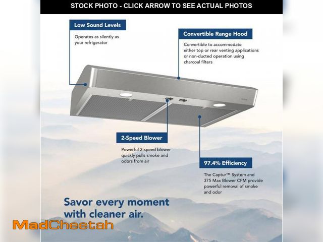 Lot 74-12528226 - Broan-NuTone Mantra AVSC1 Series 30 in. 375 CFM Max Blower Convertible Under Cabinet Range Hood in S...