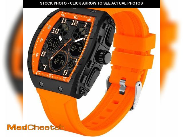 Lot 74-14147283 - findtime Watches for Men Relojes para Hombres Orange Wristwatch with Digital Analog Dual Time Displa...