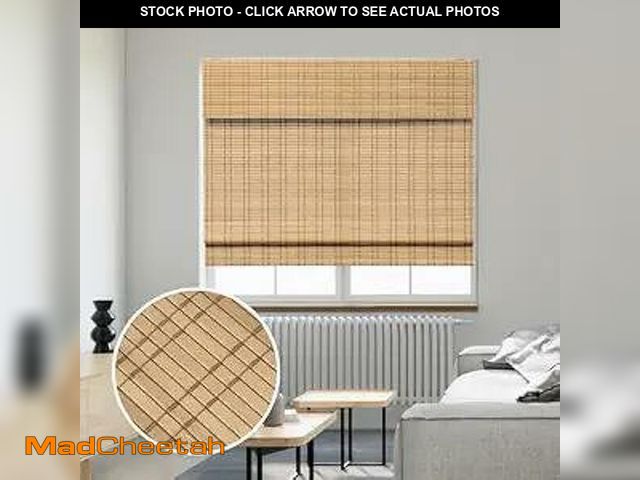 Lot 74-14601283 - SMONTER Bamboo Roman Shades for Windows-Cordless Wooden Woven Blinds Light Filtering Bamboo Roll up ...