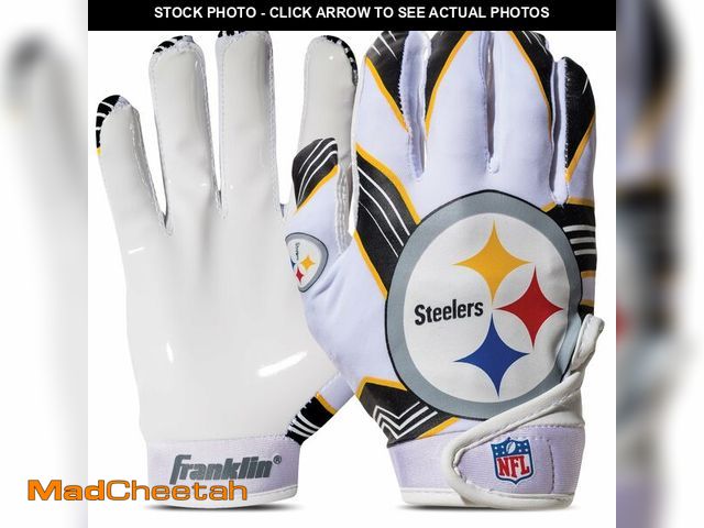 Lot 74-12602918 - Franklin Sports Youth Football Receiver Gloves For Kids, NFL Team Logos and Silicone Palm - USED