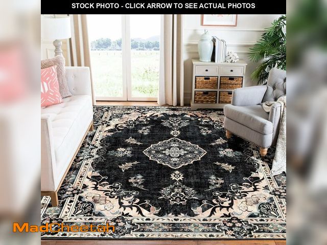 Lot 74-12695796 - MUJOO Black Rug 6'x9',Washable Area Rugs for Living Room Bedroom Dining Room, Large Boho Vintage Far...