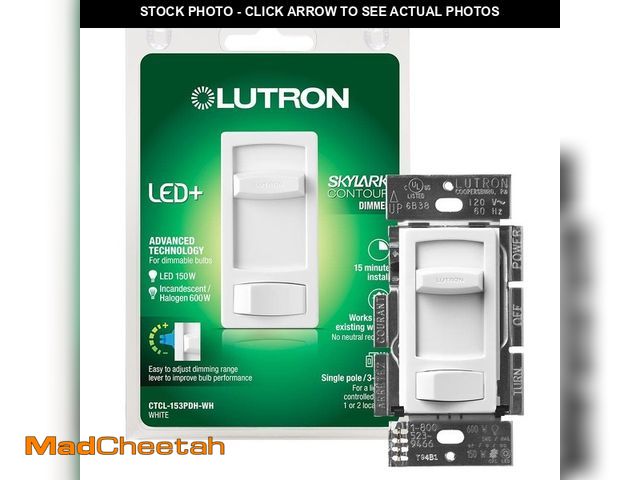 Lot 74-12777913 - Lutron Skylark Contour LED+ Dimmer Switch for LED and Incandescent Bulbs, 150-Watt/Single-Pole or 3-...