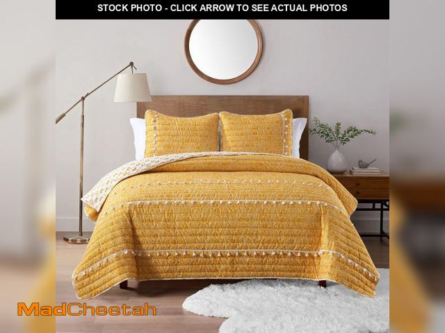 Lot 74-12216739 - HORIMOTE HOME Boho Style Yellow Queen Quilt Set with Tassle, Soft and Lightweight Bedspread for All ...