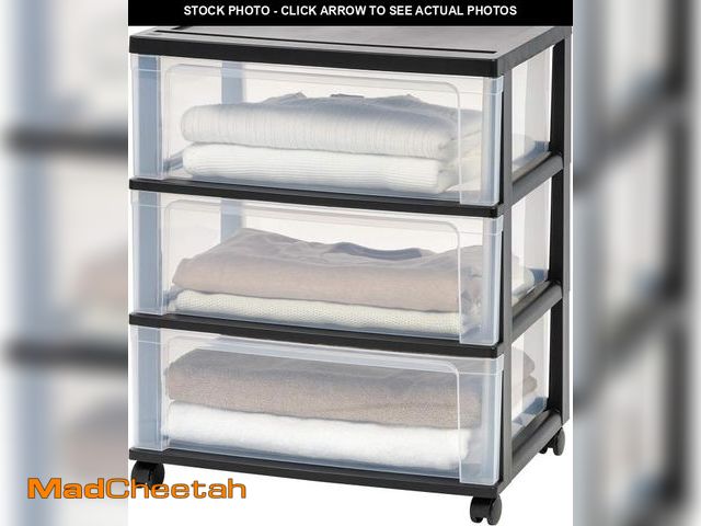 Lot 74-12396757 - IRIS USA Plastic Drawer Storage Organizer Rolling Cart, with Wheels Casters, 3-Drawers, for Art Craf...