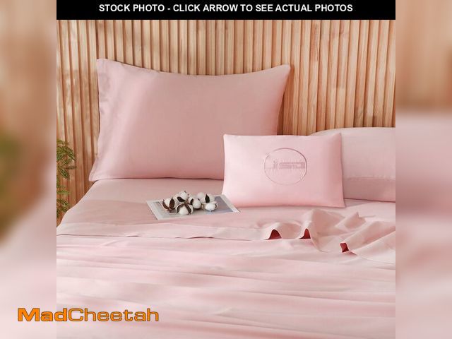 Lot 74-13626419 - JSD 100% Cotton Sheet Set King, Dusty Pink Sateen Sheets 300 Thread Count, Soft Breathable Bed Sheet...