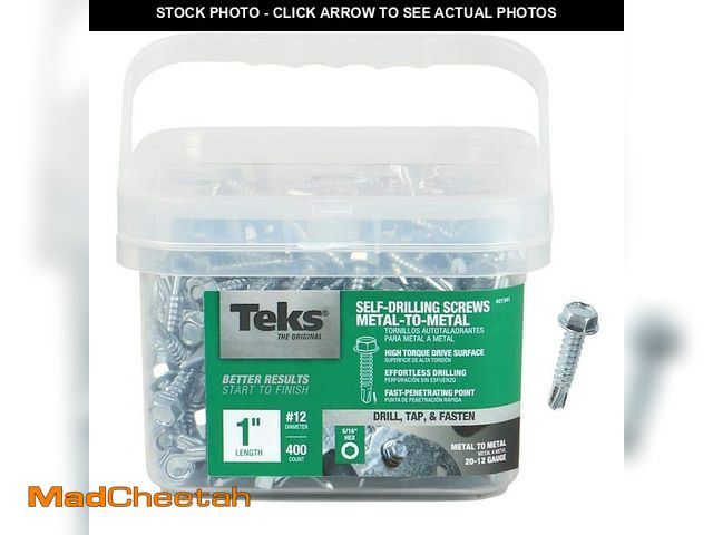 Lot 74-12681855 - Teks #12-14 x 1 in. External Hex Washer Head Drill Point Screw (400-Pack) - UNUSED