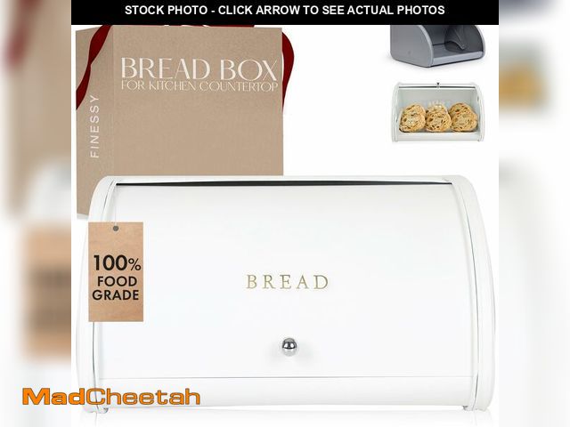 Lot 74-12703758 - Modern Metal White Bread Box for Kitchen Countertop for Homemade Loaf Sourdough, Roll Top Breadbox f...