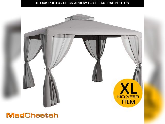 Lot 74-12594745 - Outsunny 9.6 ft. x 11.6 ft. Gray Outdoor Canopy Shelter with 2-Tier Roof and Netting, Steel Frame an...