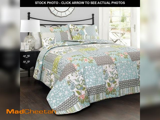 Lot 74-14371704 - Lush DÃ©cor Full/Queen Roesser Quilt Set Blue: Reversible Floral Design, OEKO-TEX Certified - UNUSED