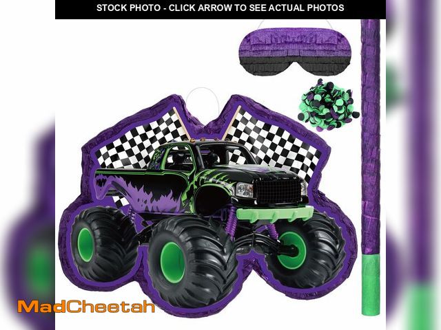 Lot 74-12707412 - WinnerWhy Green and Purple Truck PiÃÂ±ata of Monster PiÃÂ±ata Race Car Bundle with a Blindfold and...