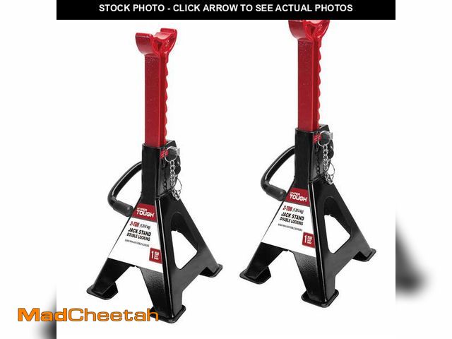 Lot 74-12885493 - (MISSING ONE PIN) Hyper Tough T42001C 2 Ton Steel Jack Stands, Black, 1 Pair - UNUSED