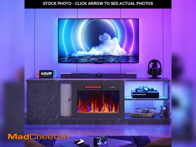 Lot 74-13054213 - Pinmoco Electric Fireplace TV Stand for TVs up to 70", LED Entertainment Center With Cabinet &amp; S...