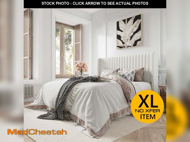 Lot 74-12723242 - Amolife Queen Size Velvet Upholstered Bed with Wingback Headboard, White - UNUSED