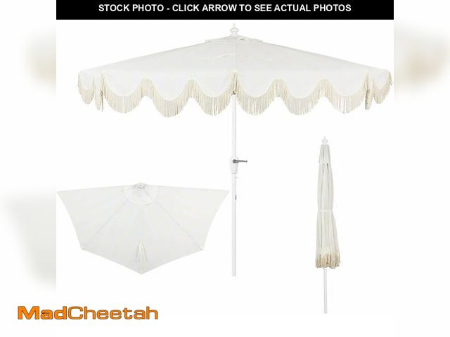 Lot 74-14068153 - JONATHAN Y Half Umbrella UMB1201K Beverly 9 ft. Designer Classic Scalloped Fringe Market Patio with ...