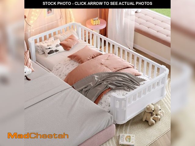 Lot 74-12571031 - Bellemave Twin XL Montessori Bed with Fence and Slats, Twin XL Low Platform Bed Frame with Detachabl...