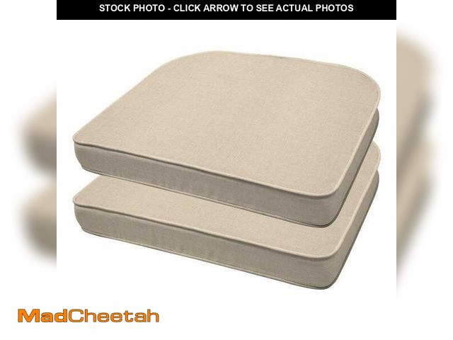 Lot 74-14291823 - Honeycomb Textured Solid Almond Rounded Outdoor Seat Cushion (2-Pack) - UNUSED