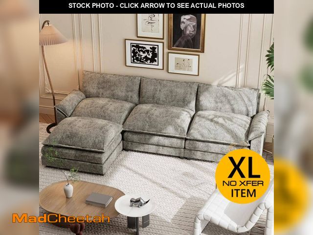 Lot 74-14243009 - LACOO 118 in. Chenille Flared Arm L-Shaped Deluxe Pillow-Styled Modular Sectional Sofa in Paris Gray...