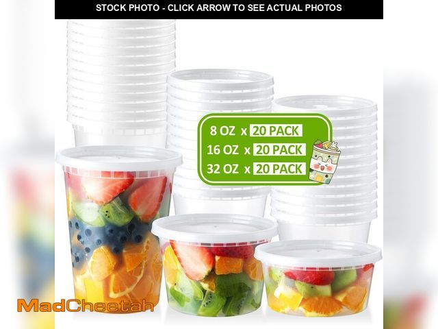 Lot 74-14383348 - NEEBAKE 60 Set Deli-Containers-with-Lids: [8oz 16oz 32oz] Combo Plastic-Food-Storage-Containers-with...