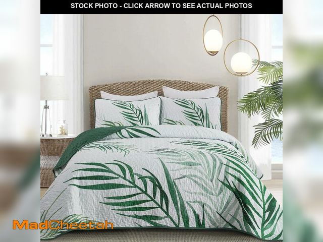 Lot 74-14048343 - Goodidea Botanical Quilt Set Queen,3 Pieces Green Palms Tree Bedspread Reversible Lightweight Soft M...