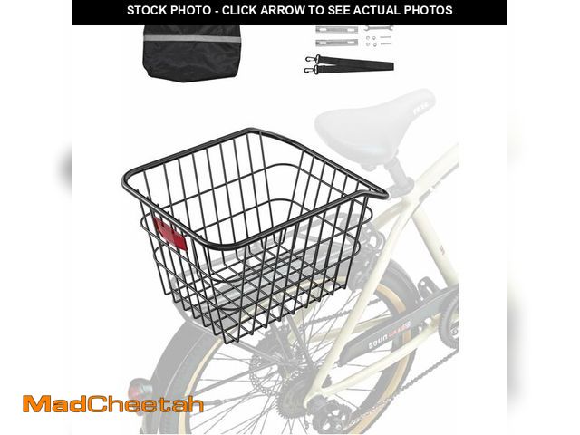 Lot 74-12665393 - VEVOR Rear Bike Basket, Metal Wire Bicycle Basket with Reflective Tail Light &amp; Waterproof Cover,...