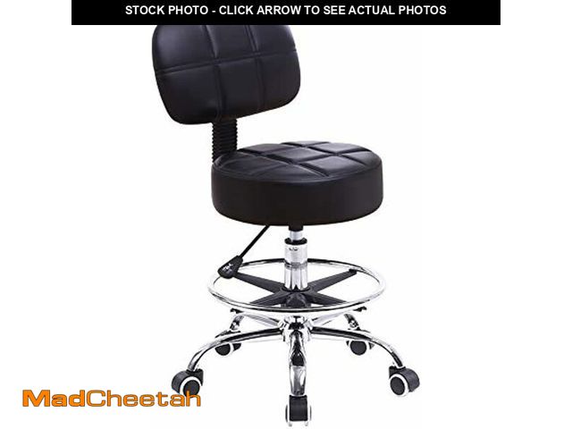 Lot 74-14601144 - KKTONER Swivel Round Rolling Stool PU Leather with Adjustable Foot Rest Height Adjustable Task Work ...